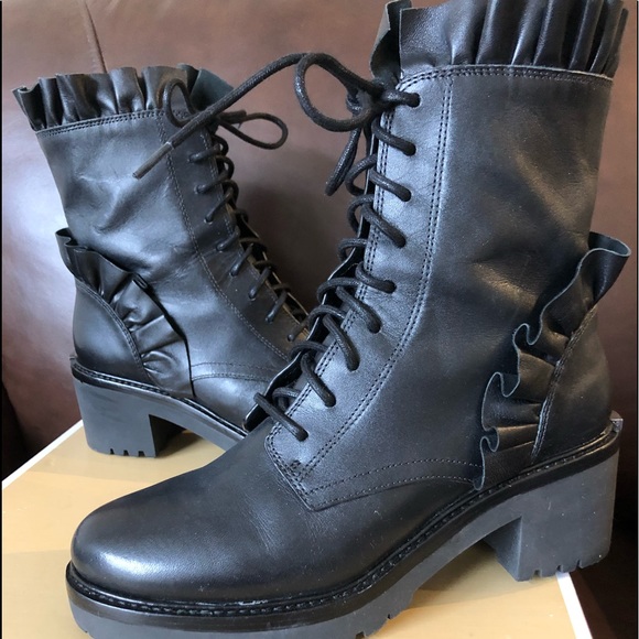 MICHAEL Michael Kors Shoes - Michael Kors Black Leather Bella Ruffle Boot 5.5
